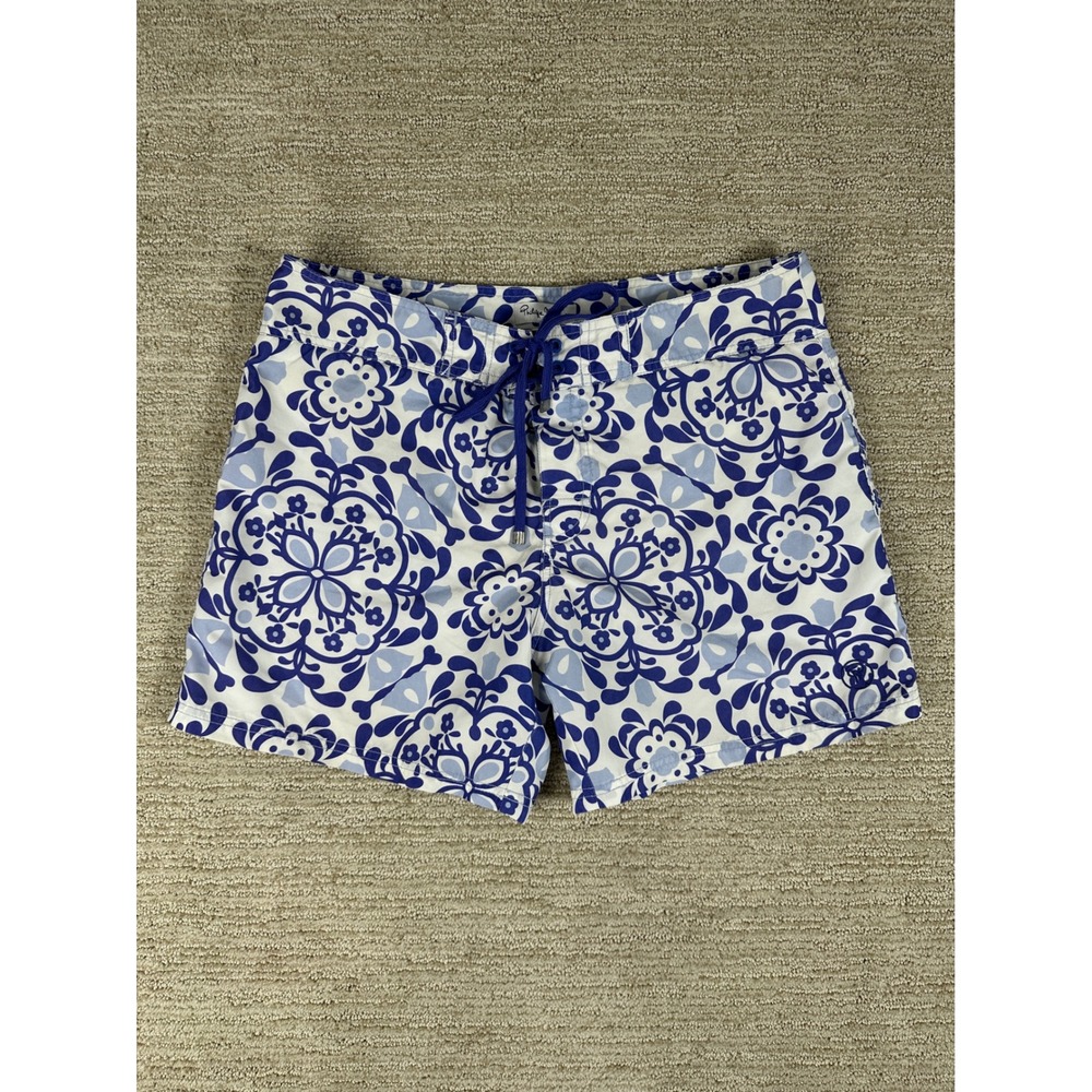 Philippe Matignon Mens Blue White Floral Medallion Swim Trunks Board Shorts M